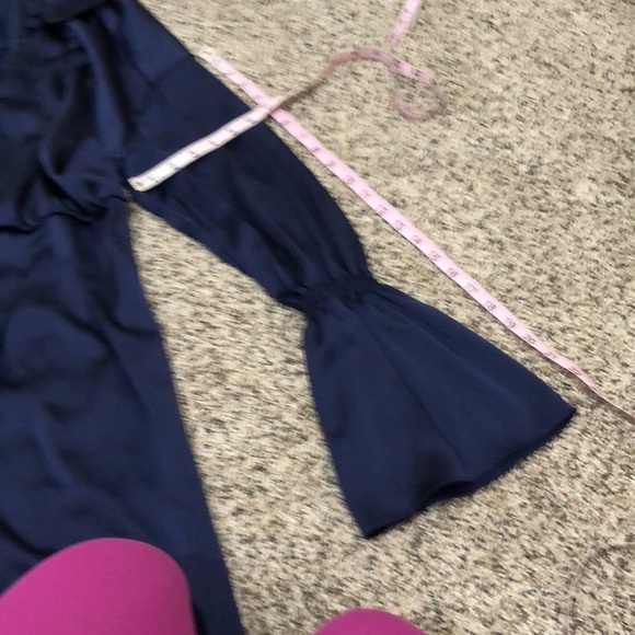 Three Floor Brigitte Jumpsuit Size US 6 Small Navy Blue Satin Ruffle Bell Sleeve - Picture 11 of 11